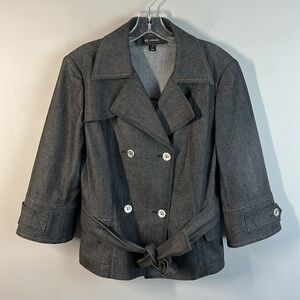 St. John Womens Dark Denim Double Breasted Jacket Size Medium Designer Tie Belt